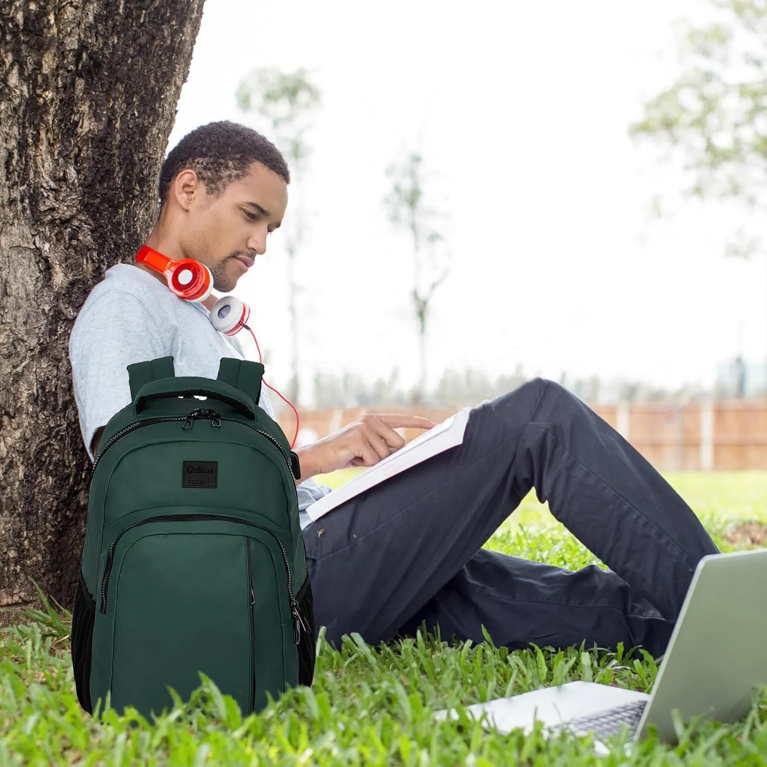 Goloni 15.6 Travel Laptop Backpack with USB Charging Port, Men Man Women Back Pack,Work,Casual College,High Schol Book Bag for Teens Lightweight Waterproof Casual Notebook Bag,Green