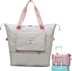Gpmsign Travel Bag, Large Capacity Folding Travel Bag, High-capacity Double-layer Wet Separation Travelling Bag (Ash With Powder)