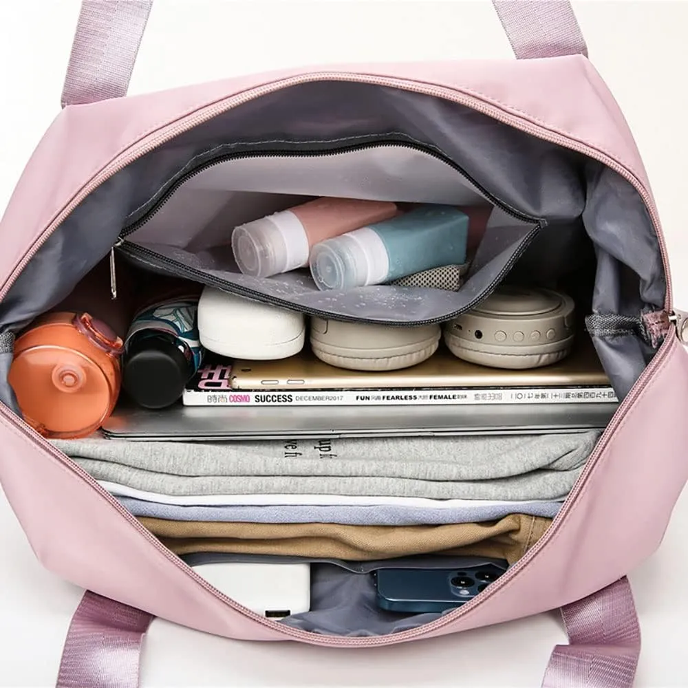 Gpmsign Travel Bag, Large Capacity Folding Travel Bag, High-capacity Double-layer Wet Separation Travelling Bag (Ash With Powder)