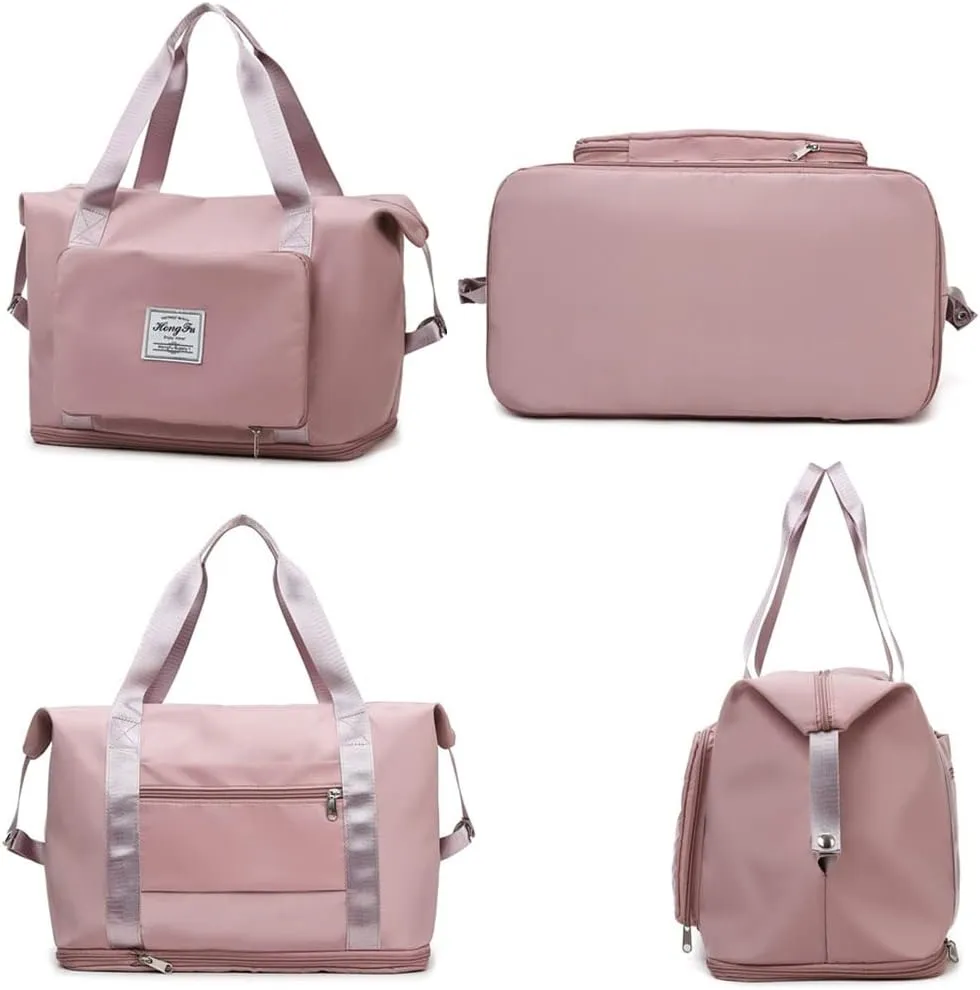 Gpmsign Travel Bag, Large Capacity Folding Travel Bag, High-capacity Double-layer Wet Separation Travelling Bag (Ash With Powder)
