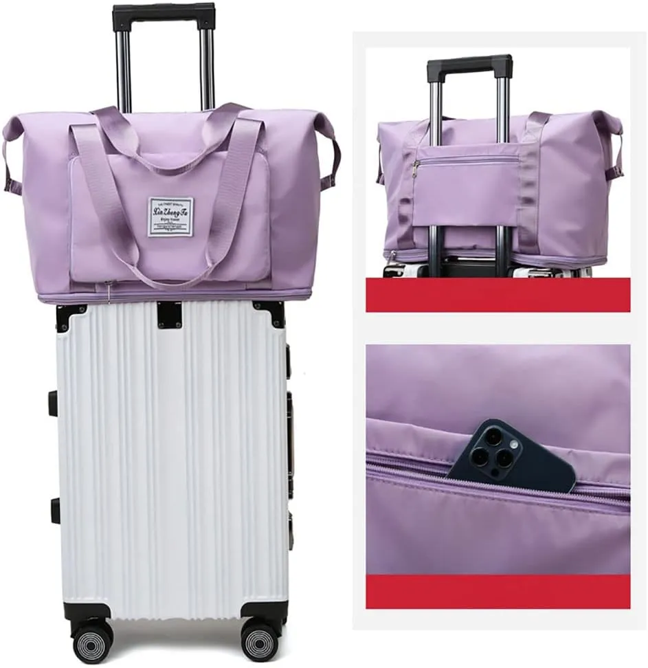 Gpmsign Travel Bag, Large Capacity Folding Travel Bag, High-capacity Double-layer Wet Separation Travelling Bag (Ash With Powder)