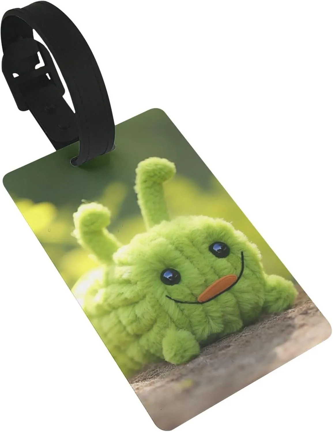 Green Caterpillar PVC Luggage Baggage Tags High Visibility Personalized Travel Tags Luggage Backpacks Gym Bags Suitcases Detachable Black Wrist Strap 17.5cm