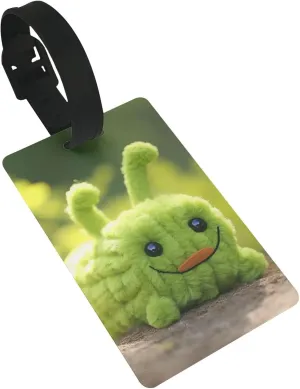 Green Caterpillar PVC Luggage Baggage Tags High Visibility Personalized Travel Tags Luggage Backpacks Gym Bags Suitcases Detachable Black Wrist Strap 17.5cm
