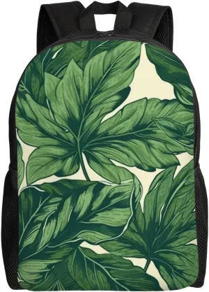 Green Foliage Botanical Travel Backpack for Women Men Large Laptop Bag 16.1Inch College Bag Casual Daypack