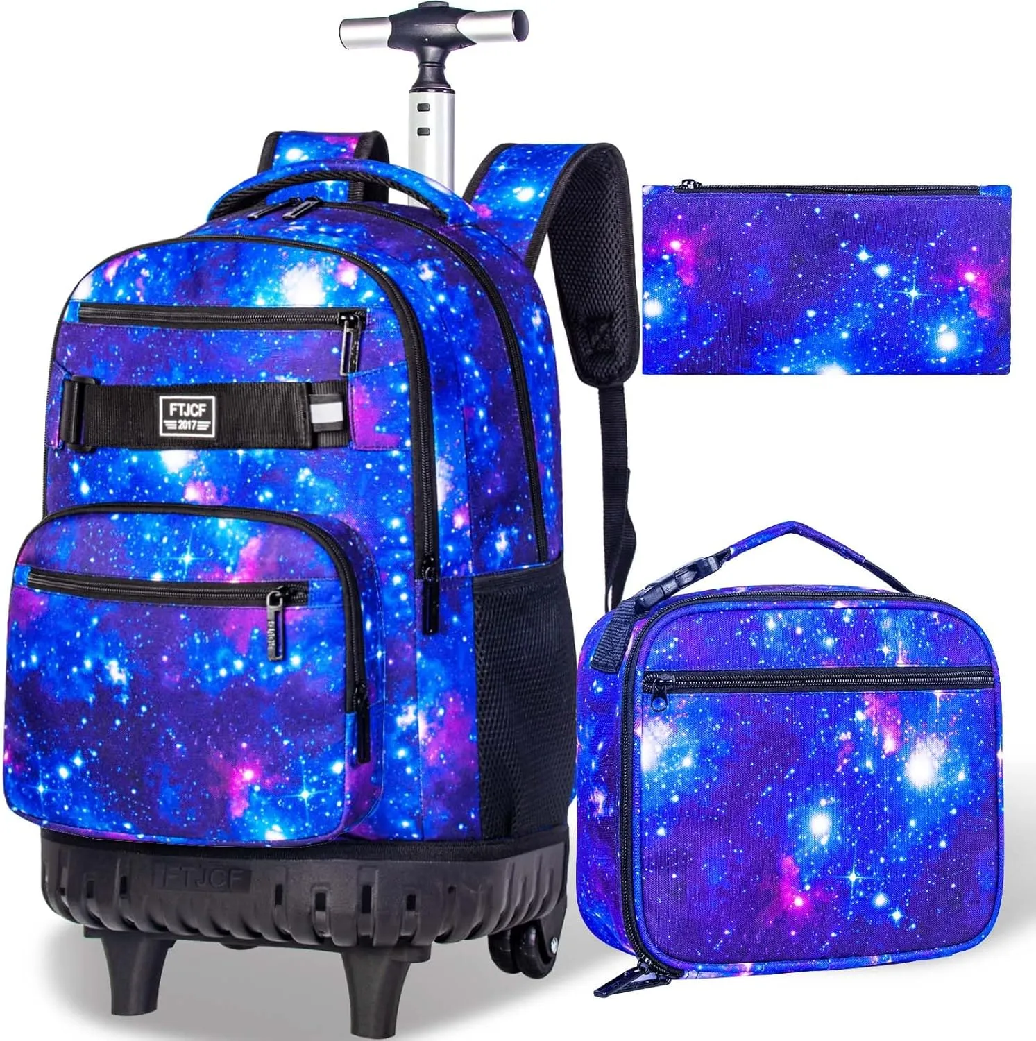 gxtvo Rolling Backpack for Adults Women and Men, Wheeled Bookbag with Lunch Box for Girls and Boys, Kids Water Resistant Roller School Bag for College Teens Travel - Blue