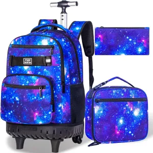 gxtvo Rolling Backpack for Adults Women and Men, Wheeled Bookbag with Lunch Box for Girls and Boys, Kids Water Resistant Roller School Bag for College Teens Travel - Blue