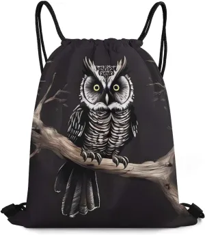 Gym Bag,Late Night Owl Printed Beach Bag,sport Drawstring Backpack Suitable for Women And Men., 35*42cm