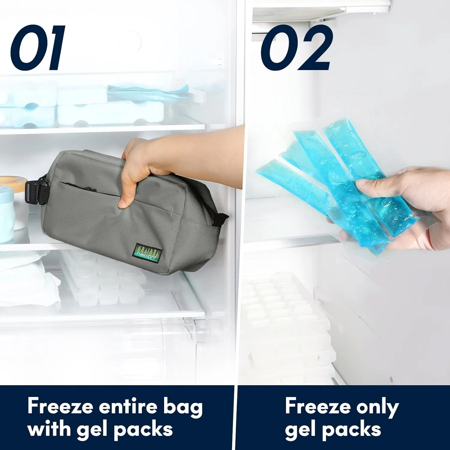 Haimont Freezable Snack Cooler Bag, Mini Chill Reusable Freezer Lunch Bags with Adjustable Handle, Wear Resistant Small Insulated with Zip Closure, Gray