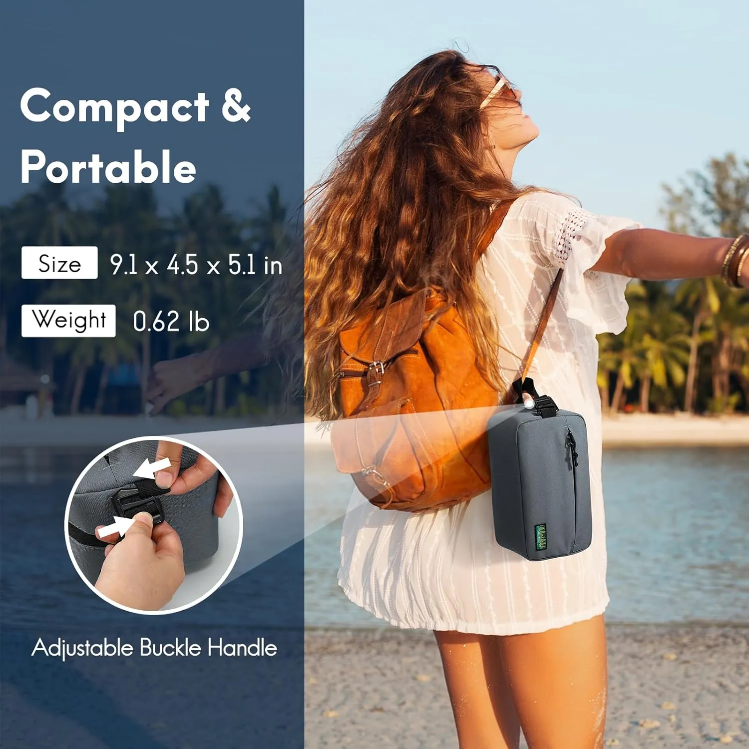 Haimont Freezable Snack Cooler Bag, Mini Chill Reusable Freezer Lunch Bags with Adjustable Handle, Wear Resistant Small Insulated with Zip Closure, Gray
