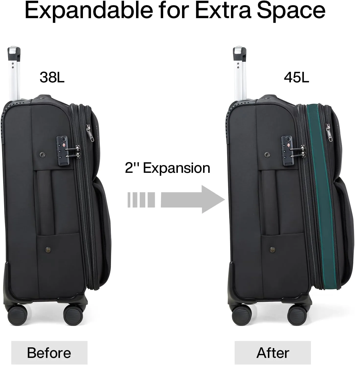 Hanke 24 Inch Luggage Expandable Softside Checked Suitcases with Spinner Wheels, Upright Rolling Luggage Suitcases Travel TSA Luggage Bag for Women Men(Black)