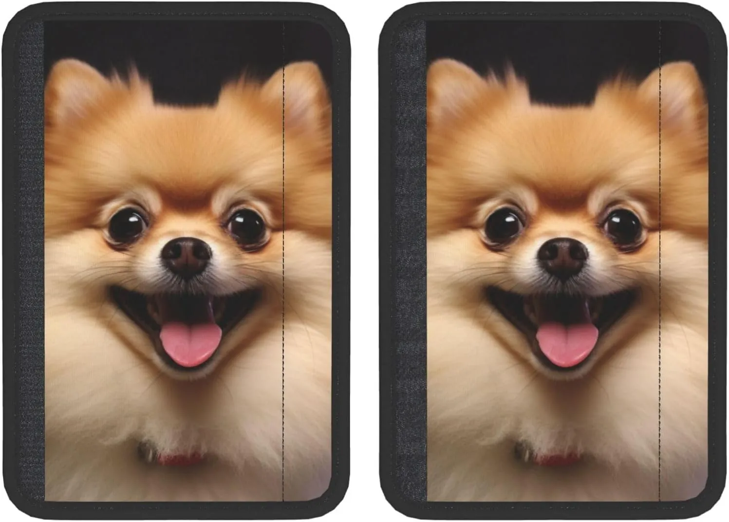 Happy Short-haired Pomeranian Car Seat Belt Pad 2 Pack Universal Fit Seatbelt Cover Soft and Comfortable Backpack Shoulder Pad Adjustable Neck Cushion Protector Harness Pad for Car Bag