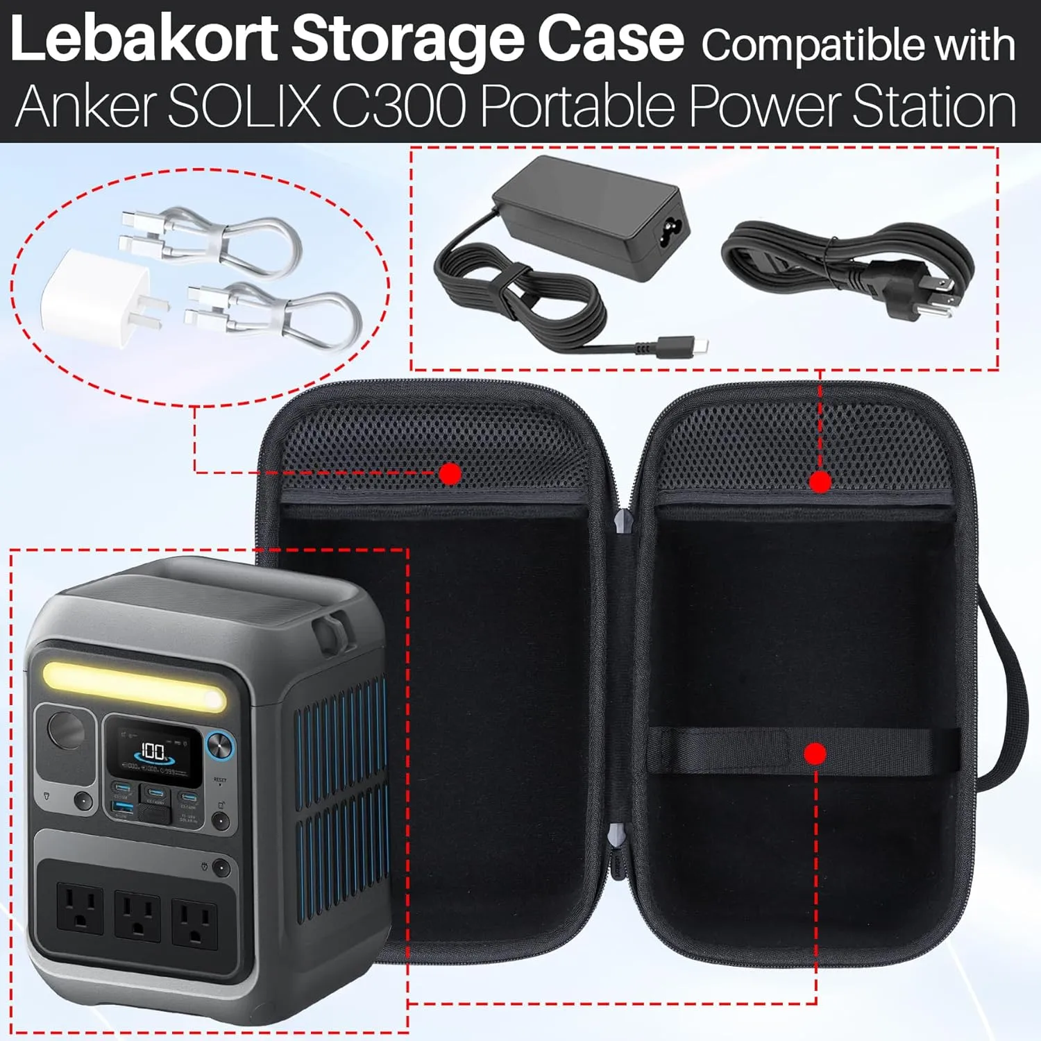 Hard Case Compatible with Anker SOLIX C300 Portable Power Station Outdoor 288Wh LiFePO4 Battery 300W (600W Surge) Solar Generator