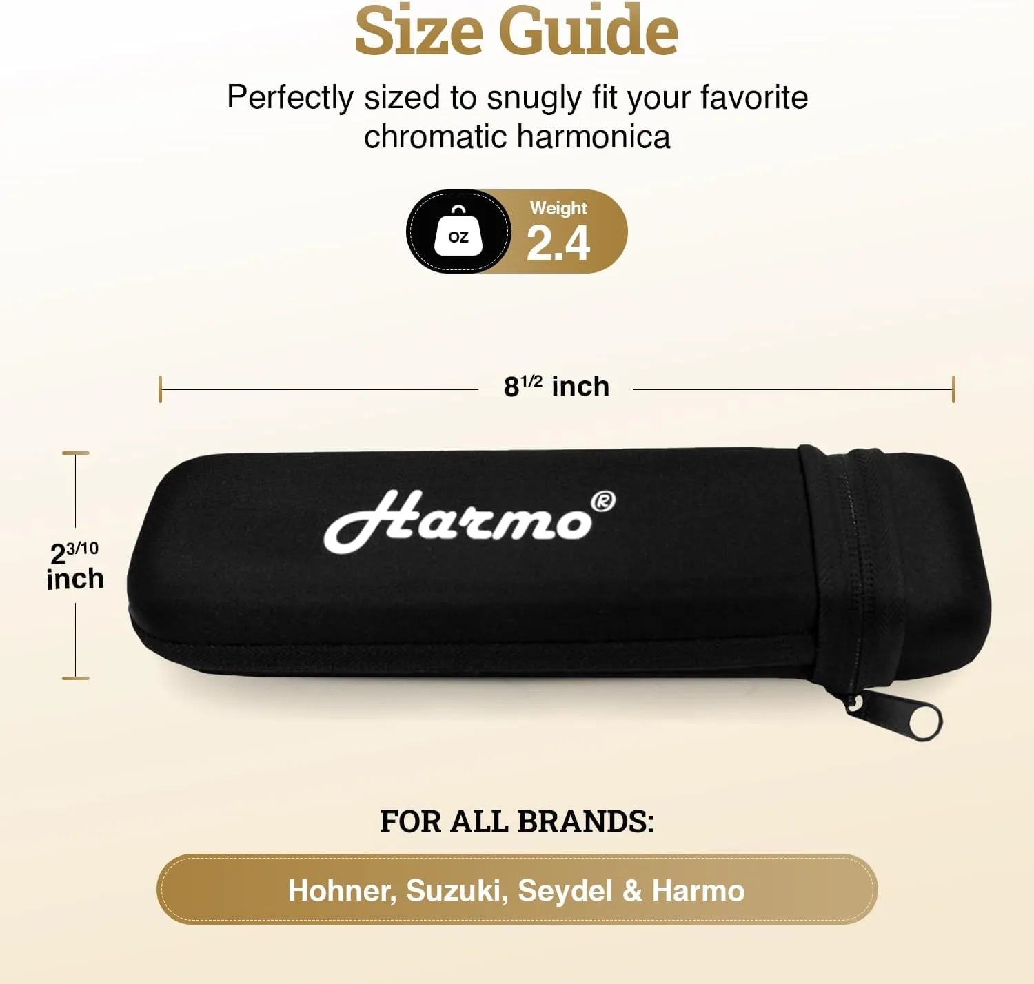 Harmonica case for 16 hole chromatic harmonica by Harmo – black zip pouch