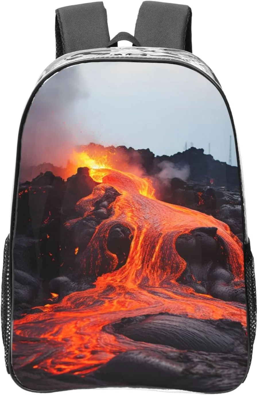 Heavy Duty Clear Backpack for Women Men PVC Transparent College Bag 16 inch Red Hot Lava from Kilauea Volcano Casual Daypack