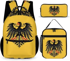 Historical Flag of Holy Roman Empire Funny Backpack Set Lunch Bag Pencil Case Bag 3 in 1 for Men Women Travel Backpacks