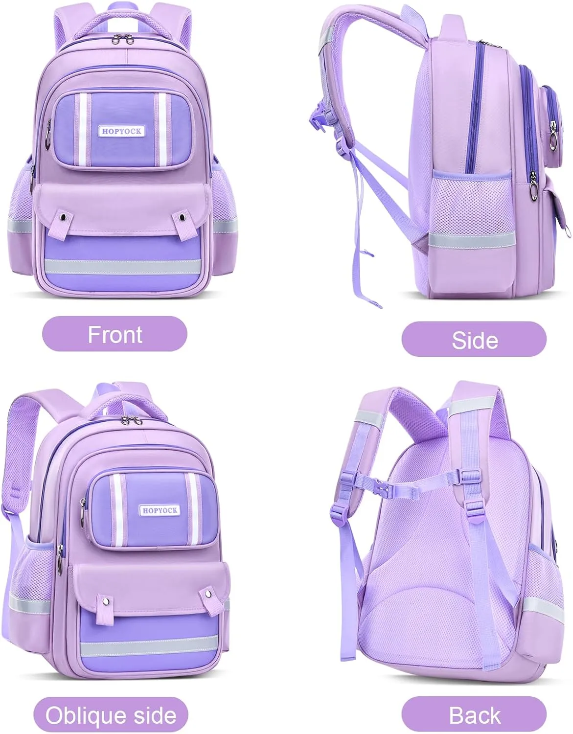 HOPYOCK-School Bags for Girls,Multi-Pocket Unisex Elementary School Backpack with Reflective Design,Kids Backpacks Fit for 4-12 Years Old