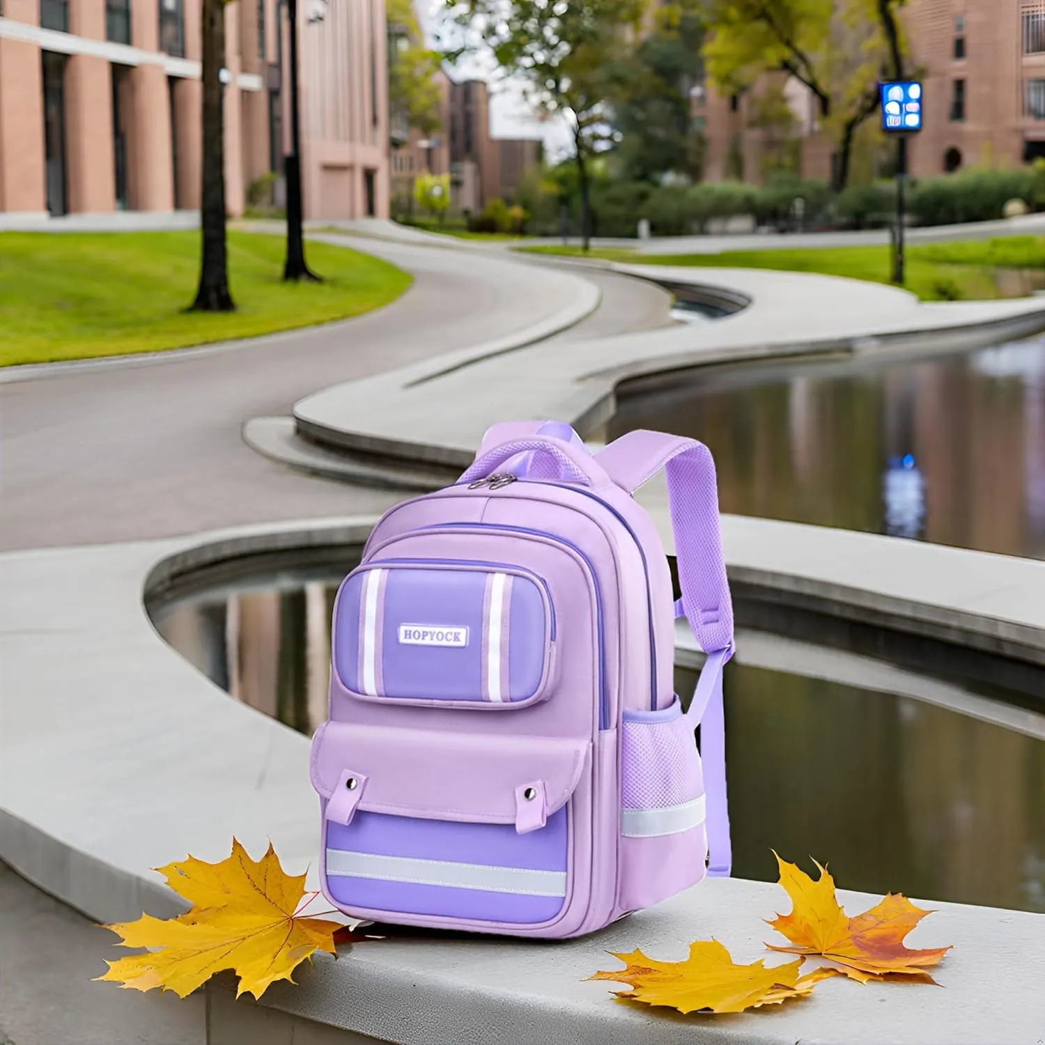HOPYOCK-School Bags for Girls,Multi-Pocket Unisex Elementary School Backpack with Reflective Design,Kids Backpacks Fit for 4-12 Years Old