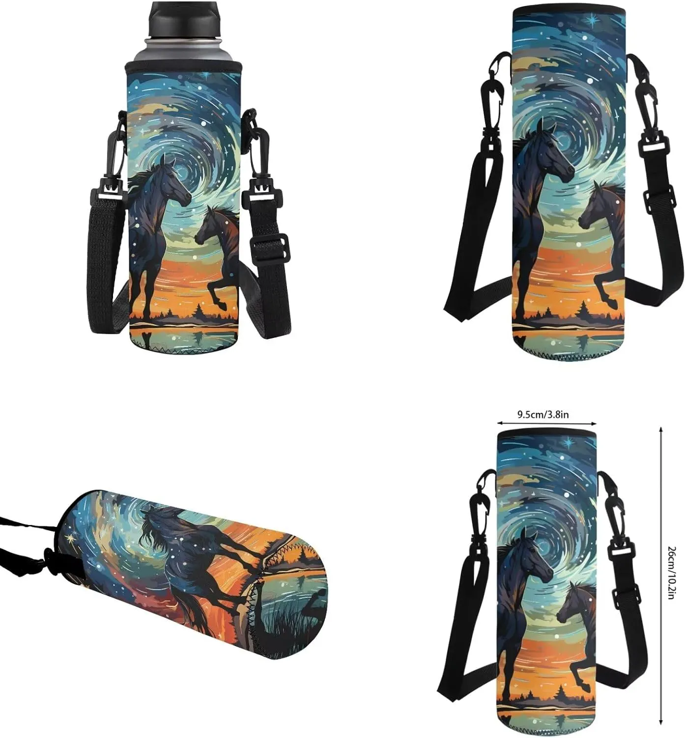 Horse Bookbag for Girls with Lunch Bag Starry Night Backpack and Lunch Box Set and Pencil Case Water Bottle Holder Animal Bookbag/Lunchbox 4 Piece Primary School Backpacks