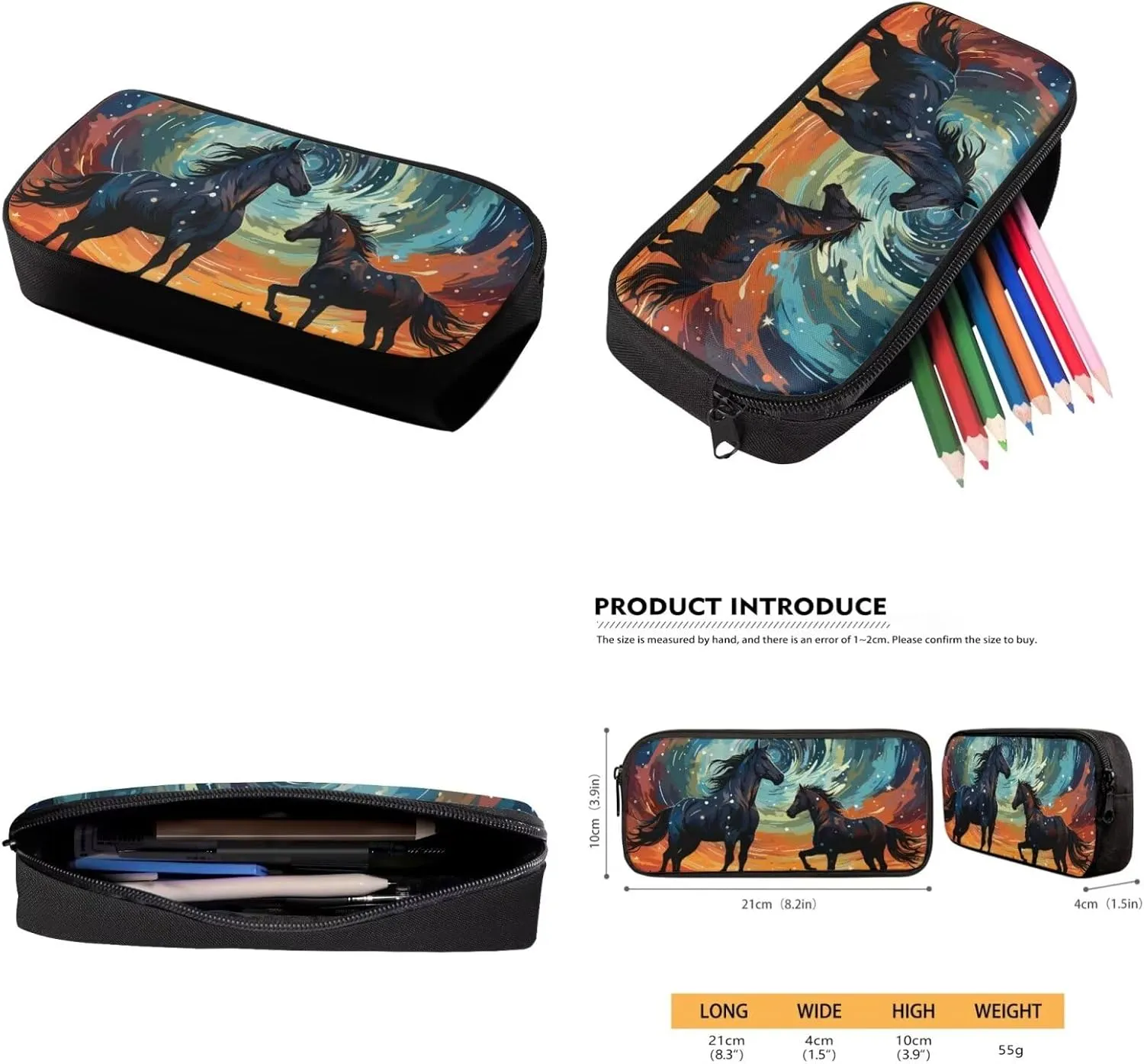 Horse Bookbag for Girls with Lunch Bag Starry Night Backpack and Lunch Box Set and Pencil Case Water Bottle Holder Animal Bookbag/Lunchbox 4 Piece Primary School Backpacks