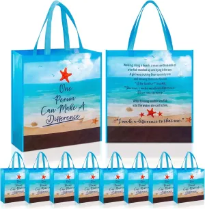 Hosuly 15 Pcs Large Starfish Story Gift Bags 15.7 x 15.7 Employee Appreciation Totes with Flat Bottom One Person Can Make a Difference Reusable Jumbo Bags with Handle for Teachers Staffs