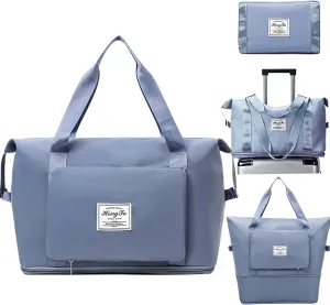 INVODA Travel Bag for Women - Expandable Weekender Overnight Carry-on Sports Tote Gym Waterproof Foldable Duffel (Blue)