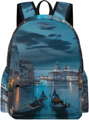 Italy Venice Grand Canal At Night Backpack Travel Laptop Backpack Business Bag Casual Shoulder Bag for Women Men