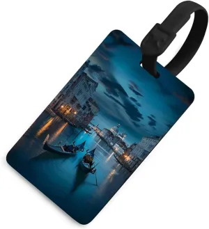 Italy Venice Grand Canal at Night Luggage Tags for Suitcases TPU Baggage Handbag Tag with Name ID Card Travel Accessories Black-Style