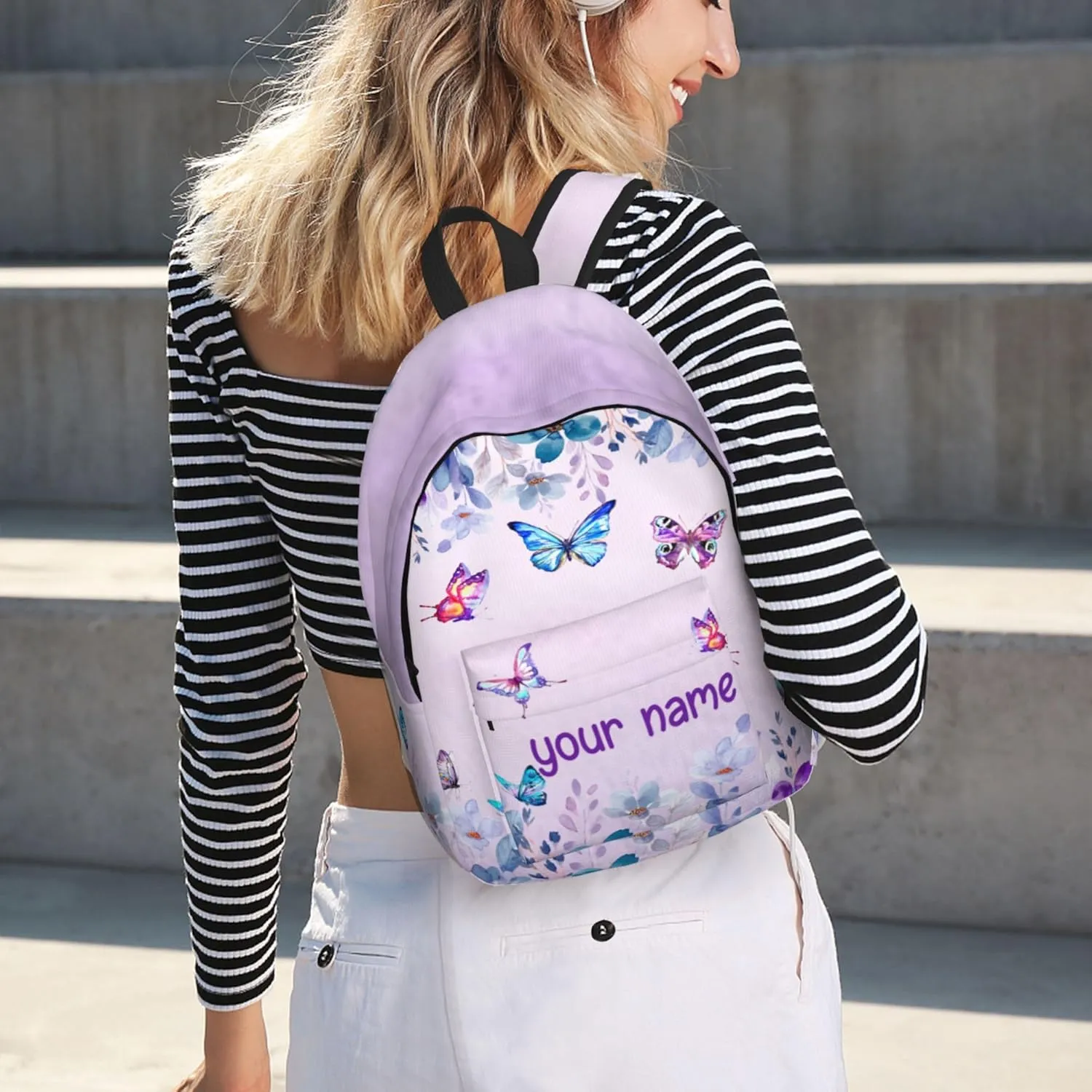 J&SBGFT Personalized Butterfly Backpack for Girls, Custom Backpacks with Names, Customized Book Bags for Kids Girls, Bags for Kids Back to School 15in
