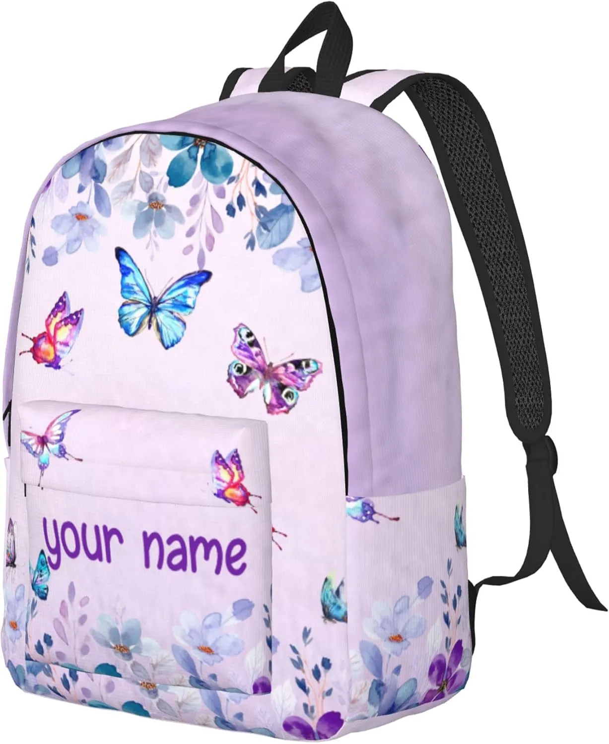 J&SBGFT Personalized Butterfly Backpack for Girls, Custom Backpacks with Names, Customized Book Bags for Kids Girls, Bags for Kids Back to School 15in