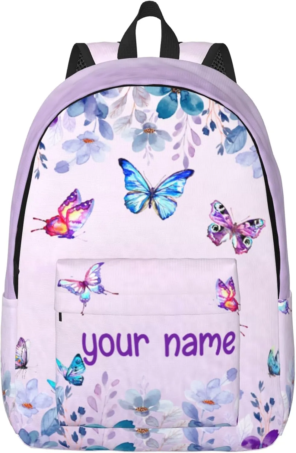 J&SBGFT Personalized Butterfly Backpack for Girls, Custom Backpacks with Names, Customized Book Bags for Kids Girls, Bags for Kids Back to School 15in