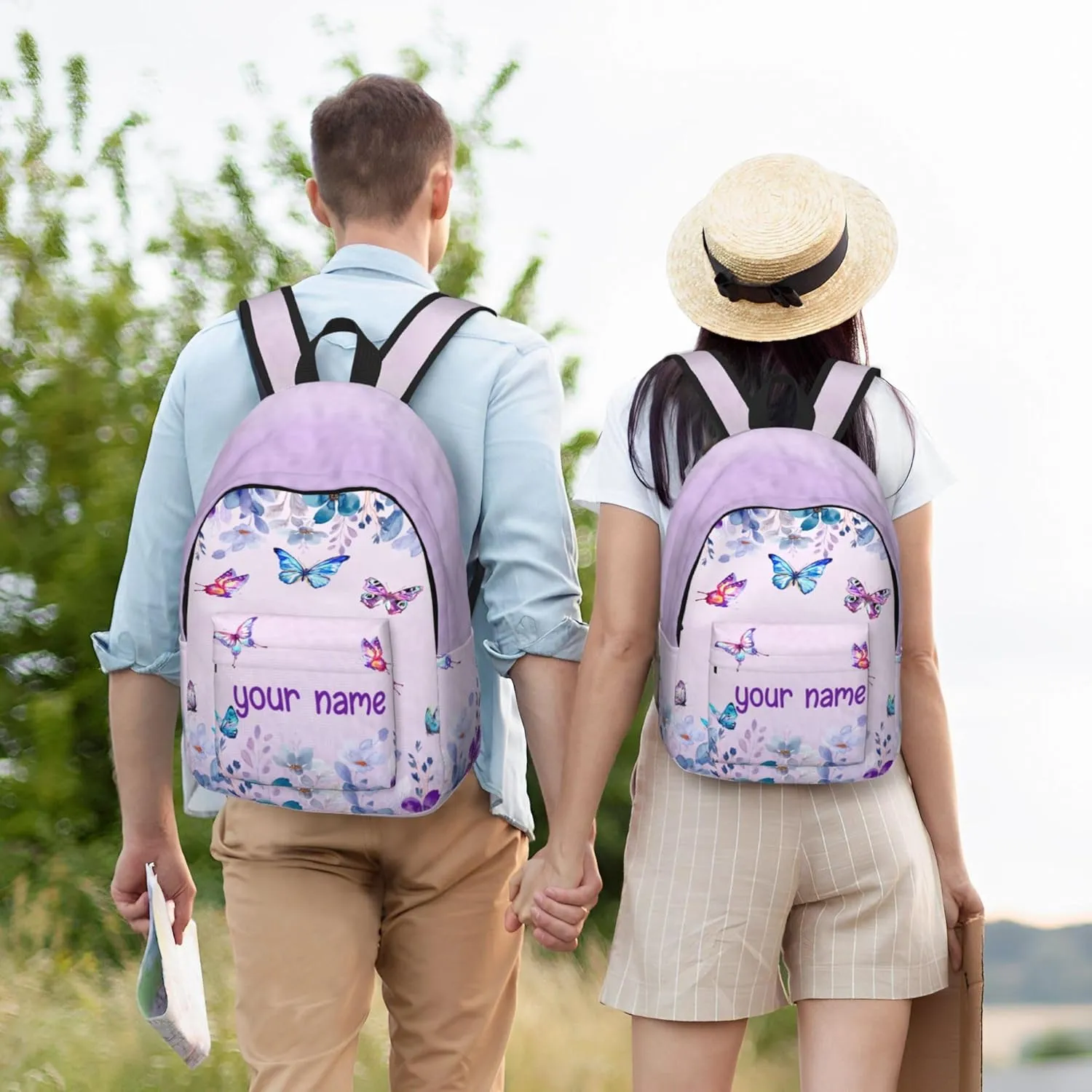 J&SBGFT Personalized Butterfly Backpack for Girls, Custom Backpacks with Names, Customized Book Bags for Kids Girls, Bags for Kids Back to School 15in