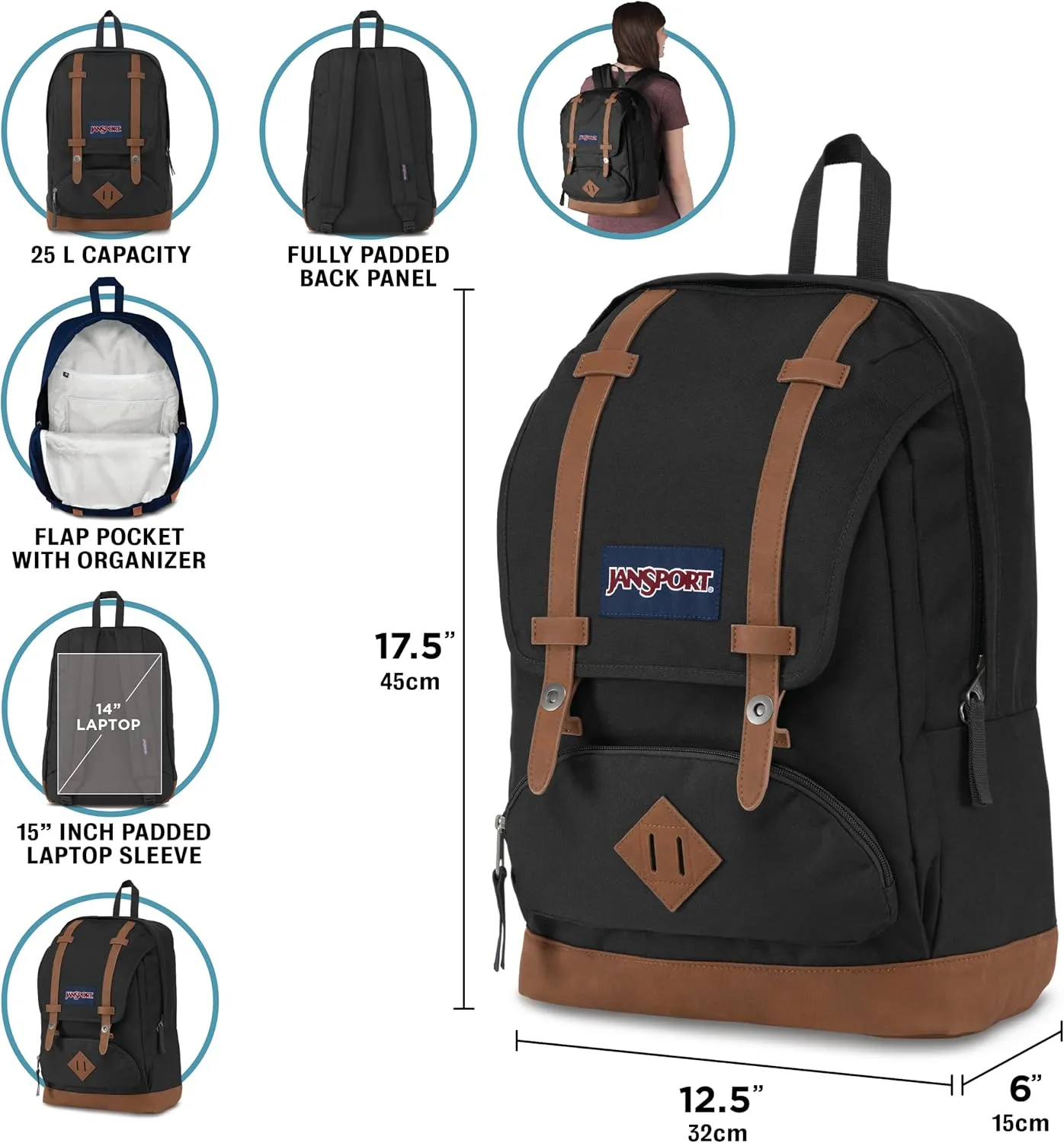 JanSport Cortlandt Laptop Backpack, Coconut, 15” Laptop Sleeve-Synthetic Leather Shoulder Computer Bag with Large Compartment, Padded Straps- Rucksack for Men, Women