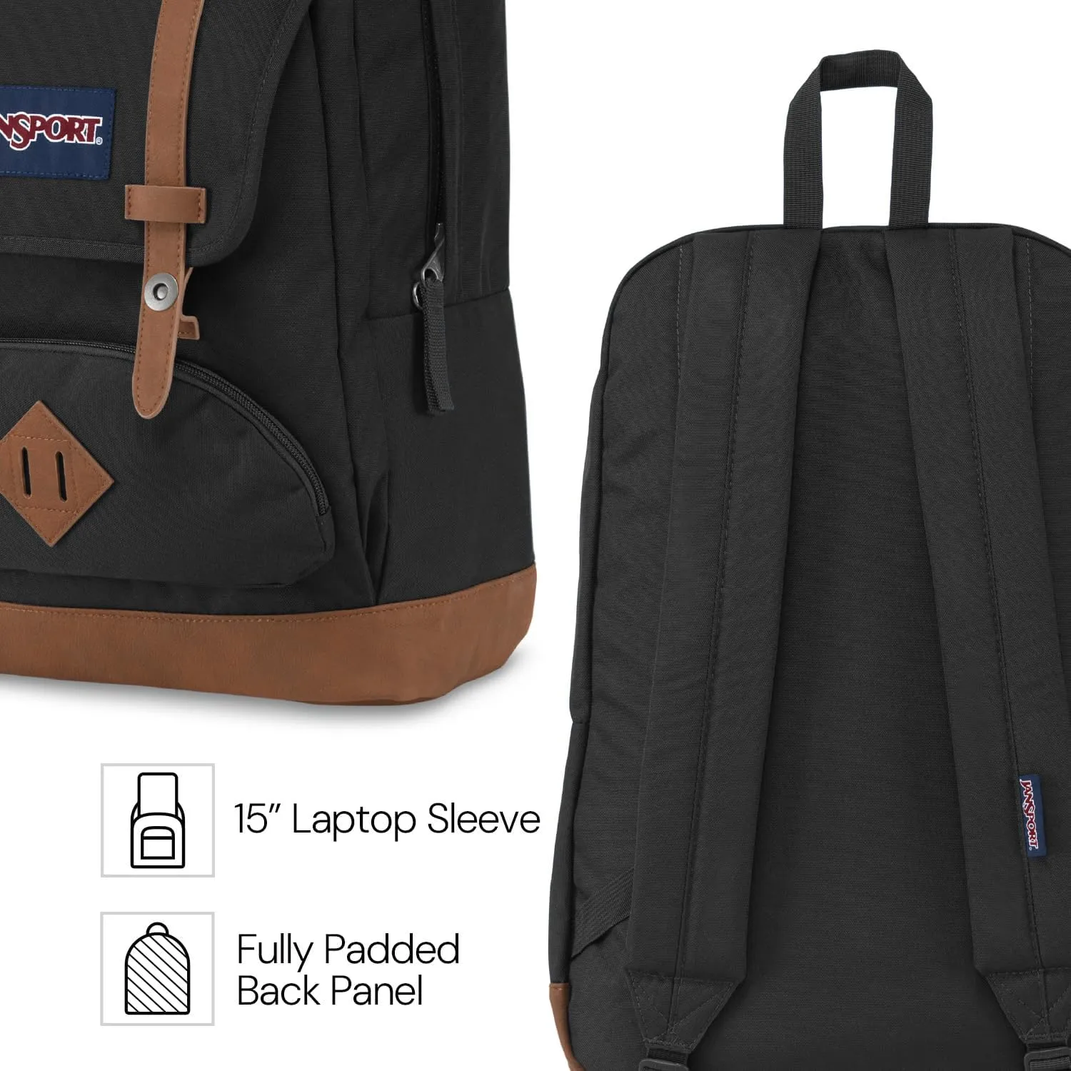 JanSport Cortlandt Laptop Backpack, Coconut, 15” Laptop Sleeve-Synthetic Leather Shoulder Computer Bag with Large Compartment, Padded Straps- Rucksack for Men, Women