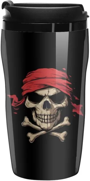 Jolly Roger Piratees Skull Crossbones Coffee Mug with Lid Portable Tumbler Water Bottle for Travel Business 250ml