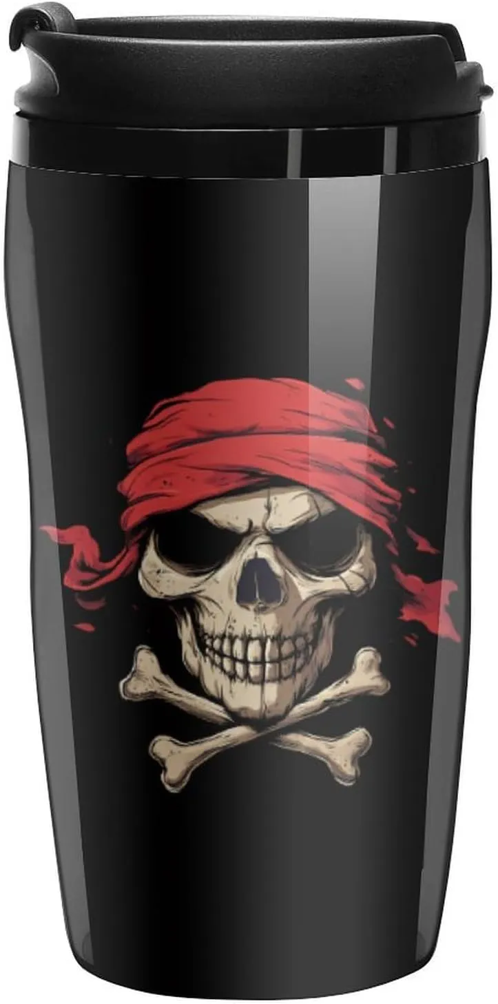 Jolly Roger Piratees Skull Crossbones Coffee Mug with Lid Portable Tumbler Water Bottle for Travel Business 250ml