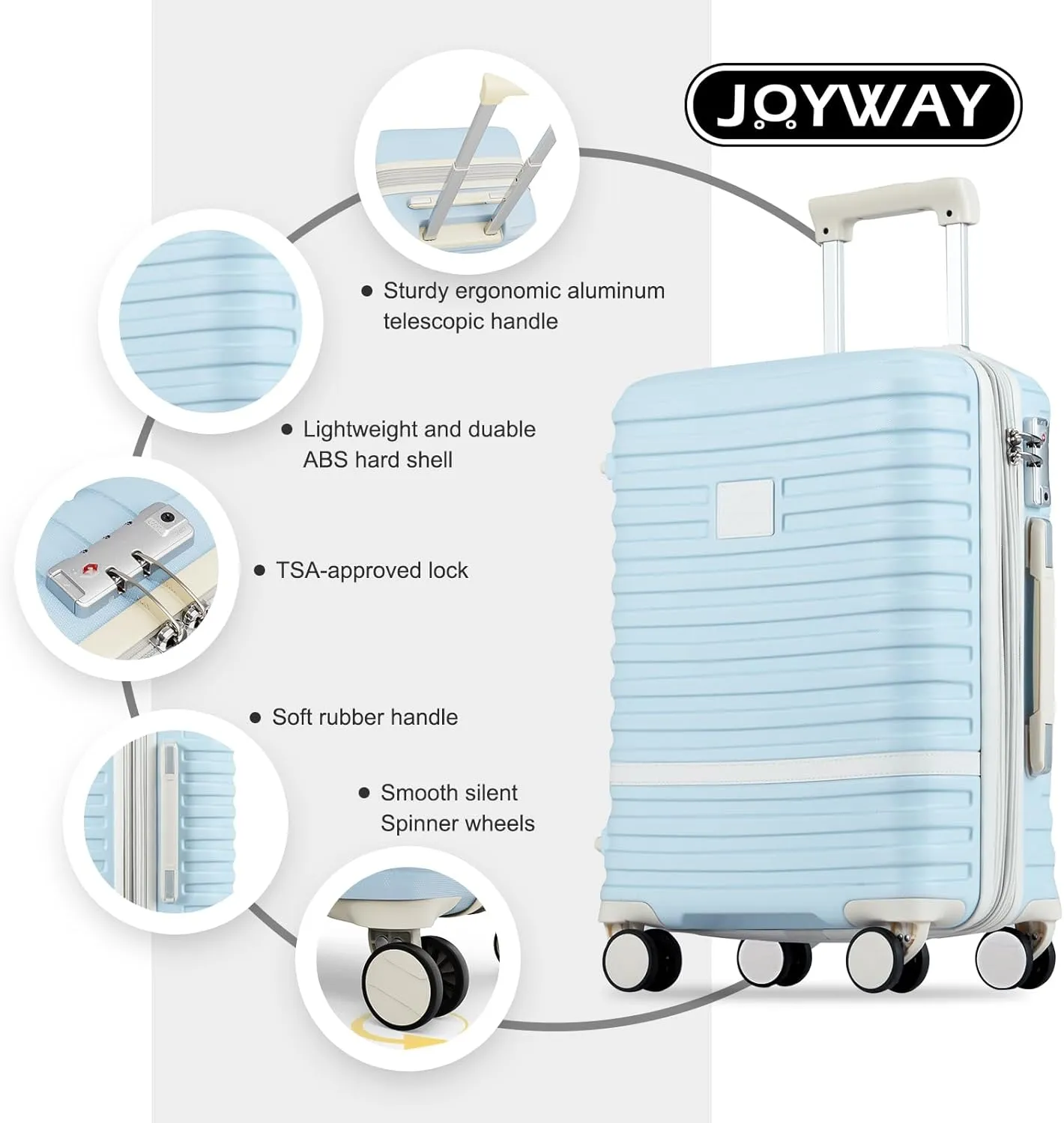 Joyway Carry On Luggage 20 Inch Expandable Suitcase with Spinner Wheel, 3 Piece Hard Shell Luggage Set with TSA Lock