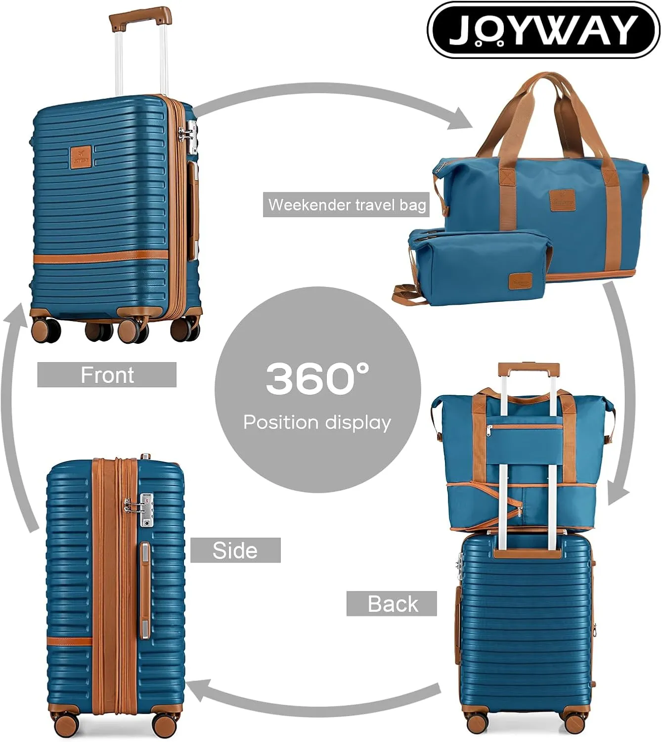 Joyway Carry On Luggage 20 Inch Expandable Suitcase with Spinner Wheel, 3 Piece Hard Shell Luggage Set with TSA Lock(Navy Blue)
