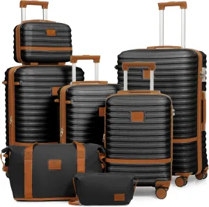 Joyway Luggage Set 7 Piece Suitcase Sets with Spinner Wheel,Hardside Expandable Travel Laggage with TSA Lock(18/20/24/28 Black)