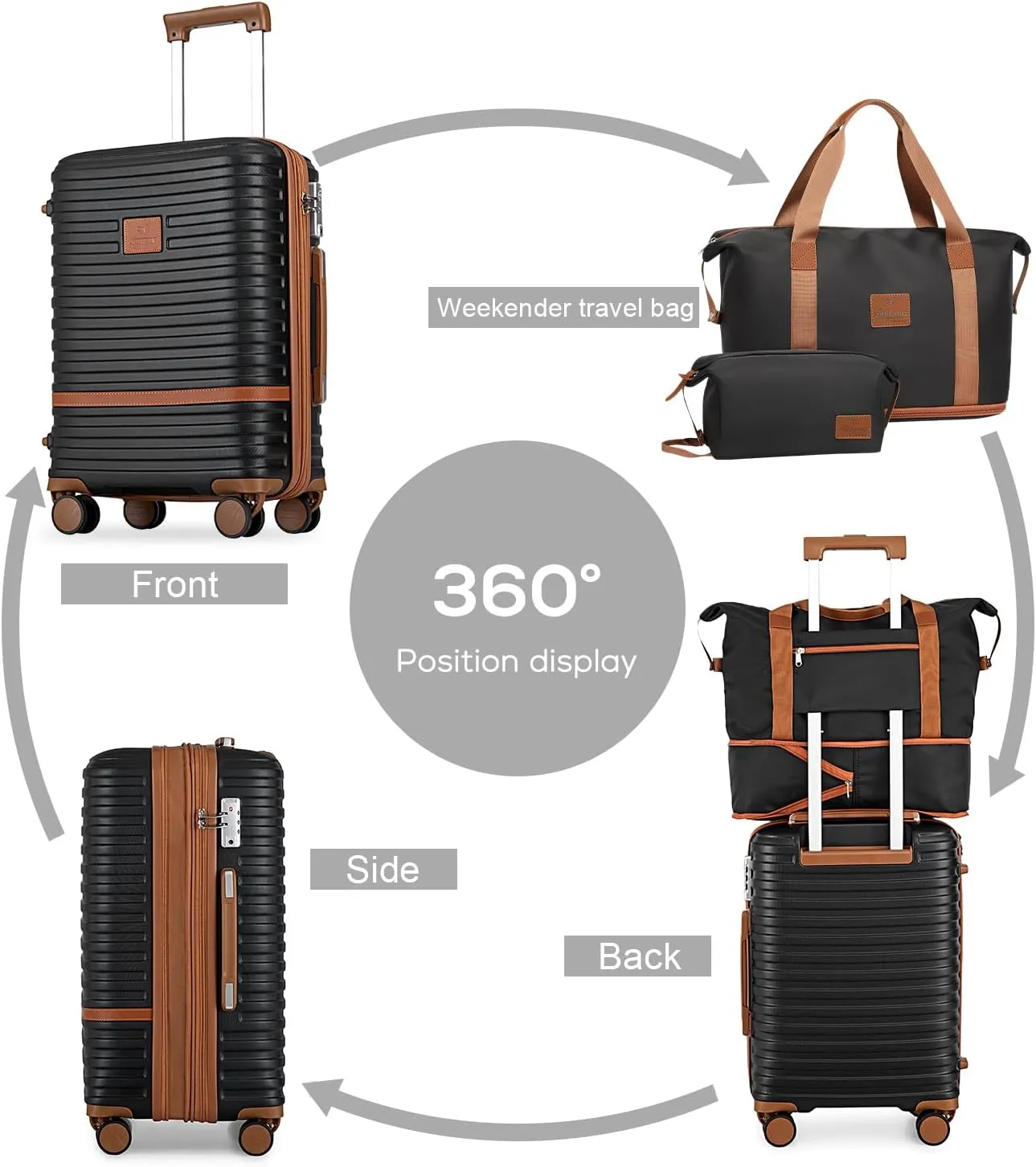 Joyway Luggage Set 7 Piece Suitcase Sets with Spinner Wheel,Hardside Expandable Travel Laggage with TSA Lock(18/20/24/28 Black)
