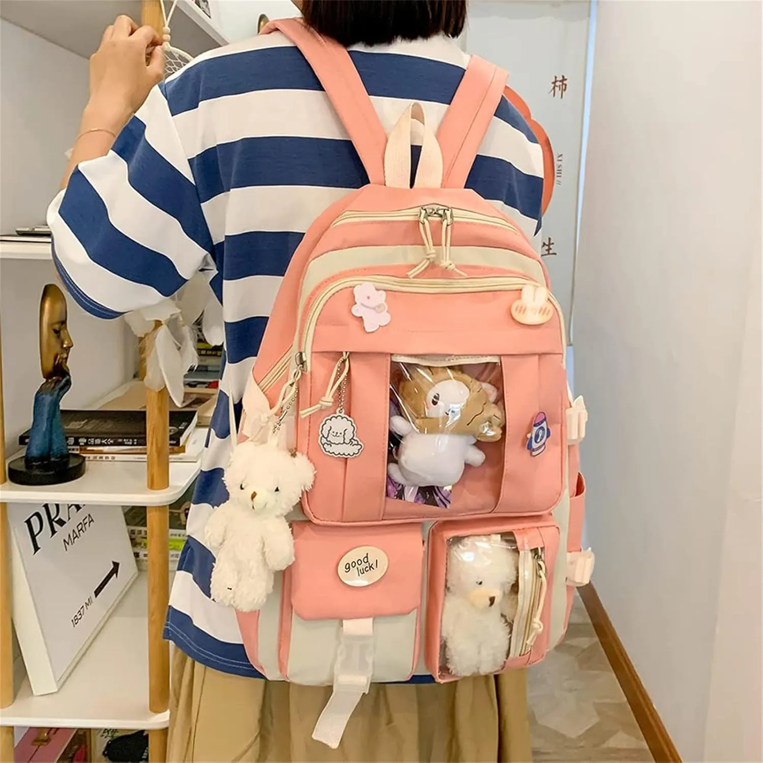 KAWAII Backpack SET 5 Pcs School Backpack Cute Aesthetic BackpackSet Aesthetic School Bags Cute Bookbag