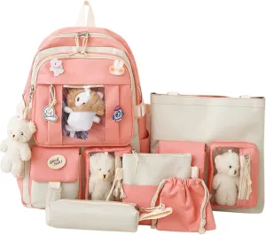 KAWAII Backpack SET 5 Pcs School Backpack Cute Aesthetic BackpackSet Aesthetic School Bags Cute Bookbag