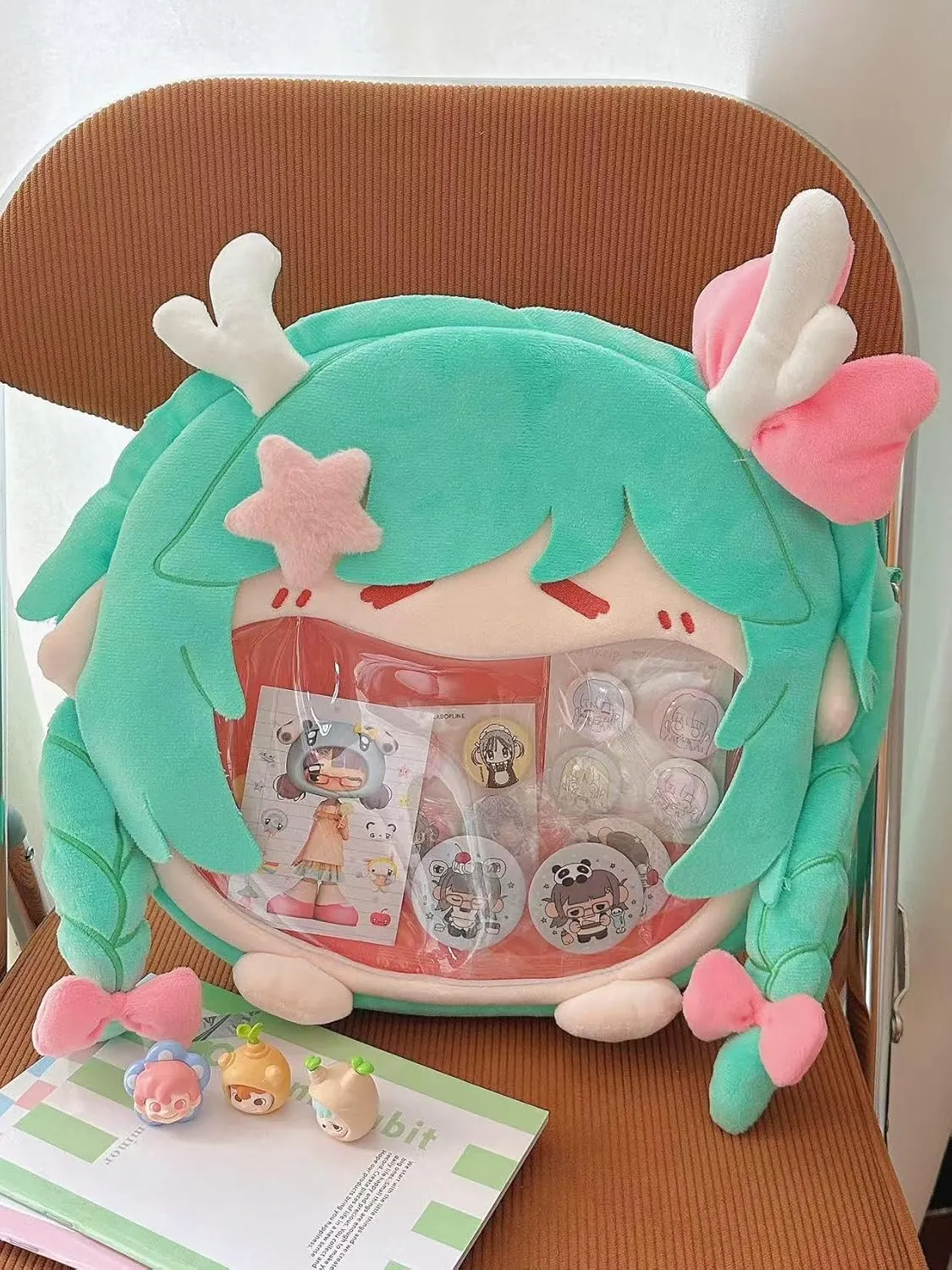 Kawaii Backpack with Kawaii Pin and Accessories, Comic-Con y2k Shoulder Bag Daypack cute Backpack Grunge Itabag Purse (Deer)