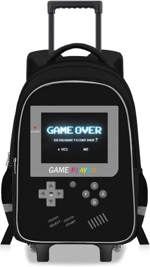 Kids Rolling Backpack for Boys - Gamer Boys Rolling Backpack with Wheels, Elementary Middle School Roller Bookbag with Adjustable Handle for Travel & School