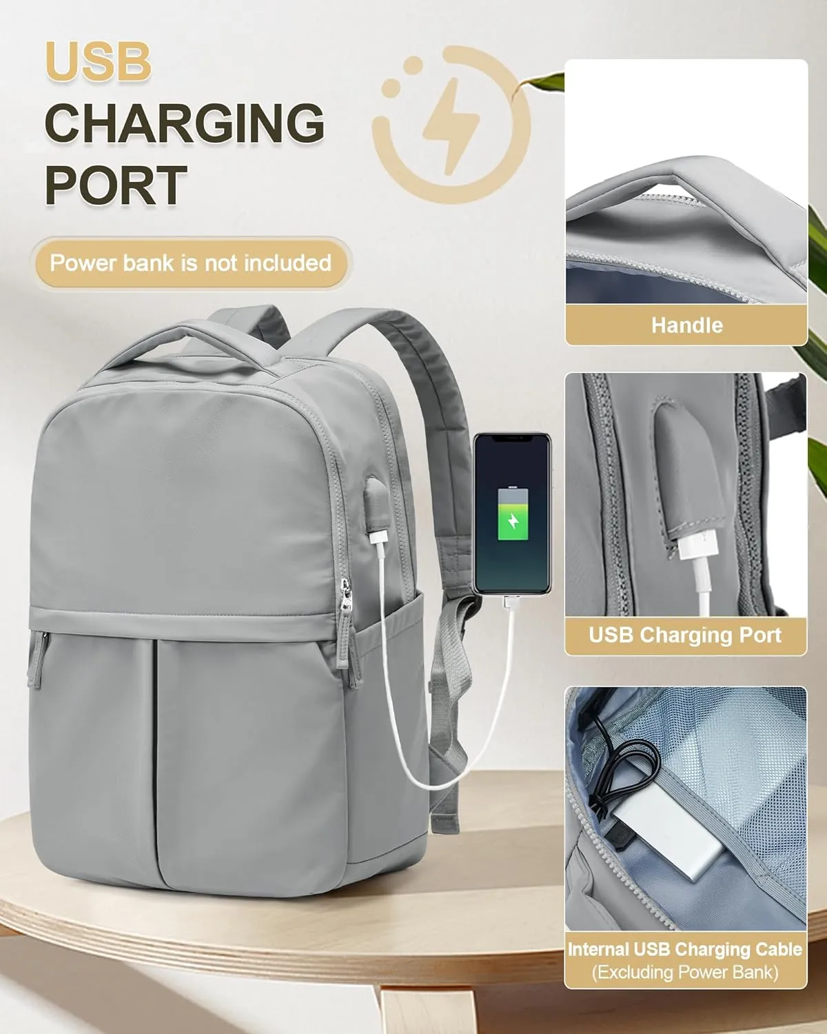 Laptop Backpack for Women Large Travel Backpack for Men Gym Work Teacher Backpack with Laptop Compartment Casual Daypack Backpacks Grey
