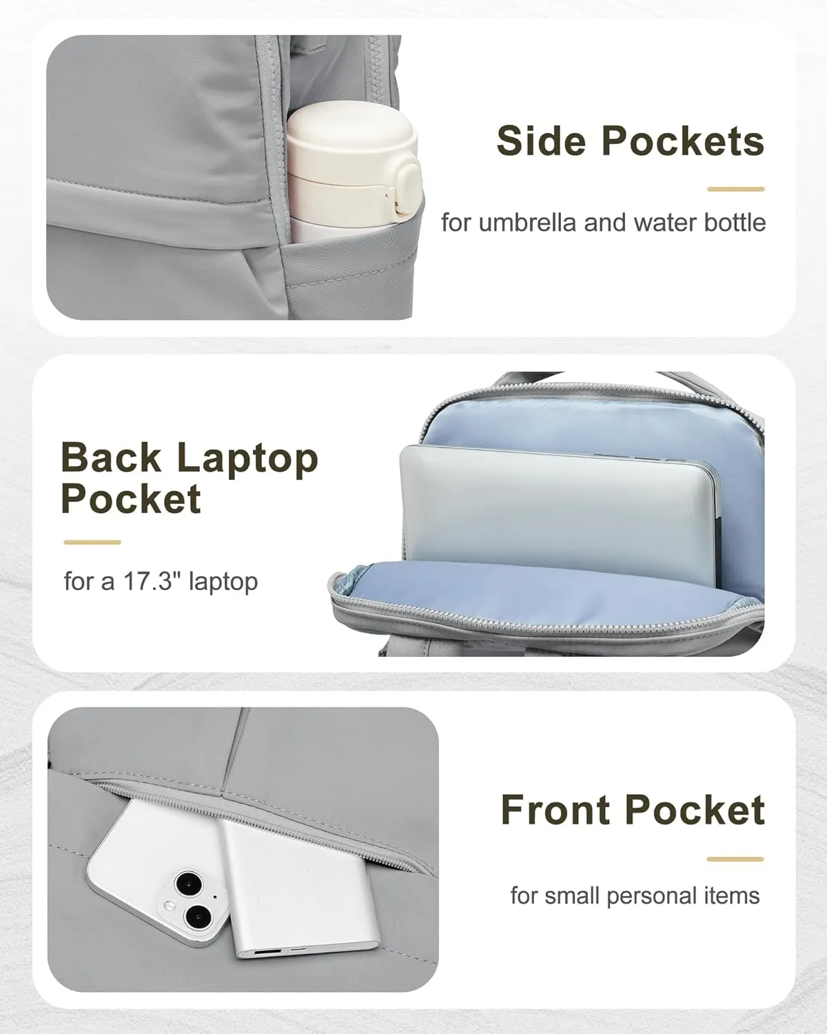 Laptop Backpack for Women Large Travel Backpack for Men Gym Work Teacher Backpack with Laptop Compartment Casual Daypack Backpacks Grey