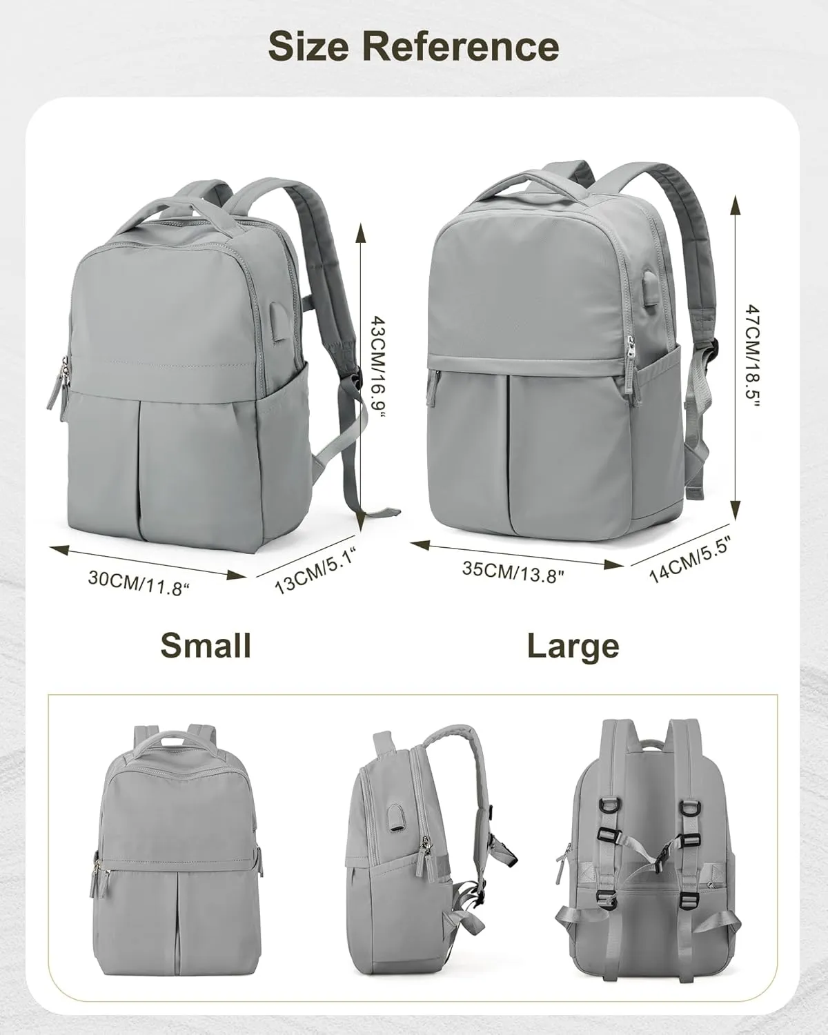 Laptop Backpack for Women Large Travel Backpack for Men Gym Work Teacher Backpack with Laptop Compartment Casual Daypack Backpacks Grey