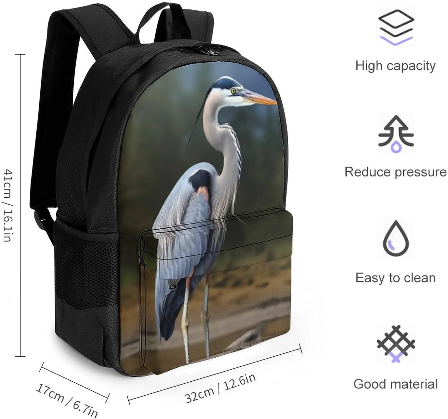 Laptop Backpack for Women Men Daypack Heron Backpacks Computer Bag Travel Laptop Bag Casual Work Bag
