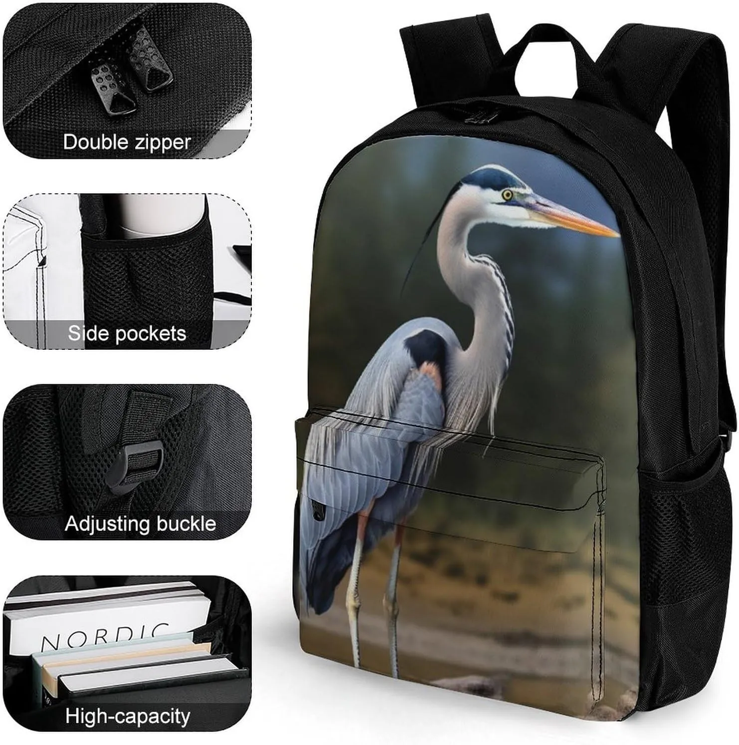 Laptop Backpack for Women Men Daypack Heron Backpacks Computer Bag Travel Laptop Bag Casual Work Bag