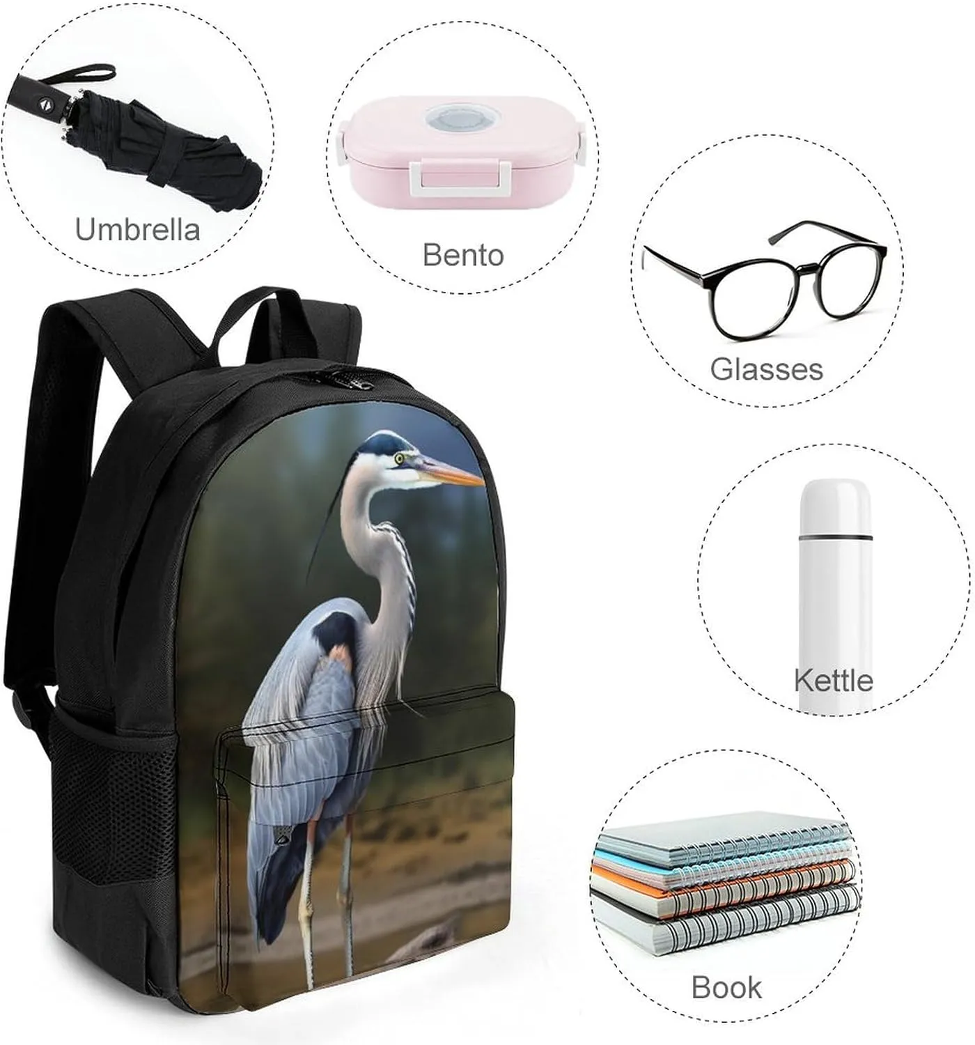 Laptop Backpack for Women Men Daypack Heron Backpacks Computer Bag Travel Laptop Bag Casual Work Bag