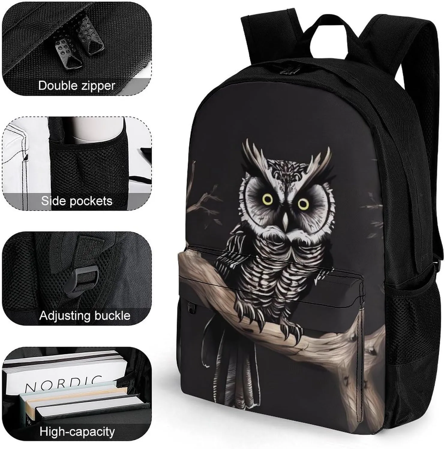 Laptop Backpack for Women Men Daypack Late Night Owl Backpacks Computer Bag Travel Laptop Bag Casual Work Bag